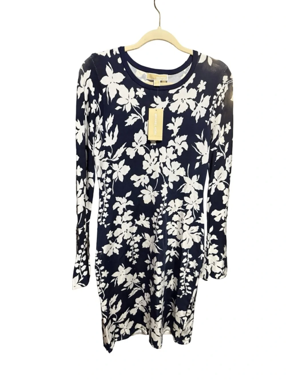 MICHAEL Michael Kors Navy White Floral Long Sleeve Sheath Dress M NWT
